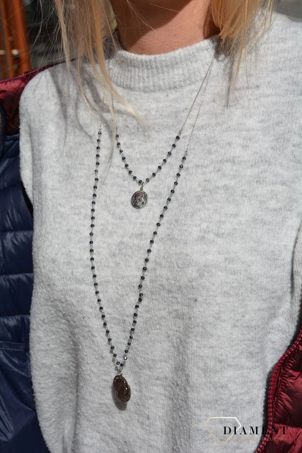 Naszyjnik srebrny koraliki+monetki Dall'Acqua C RM 19887 MON 3.JPG